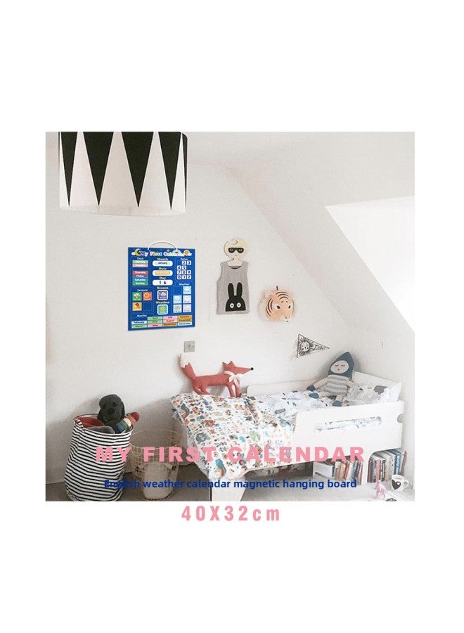 All-England Children's Toys Baby Cognitive Four Seasons Weather Time Record Form Whiteboard Stickers Wall Stickers Hanging Board-Color:Weather Board English Version (blue) - Image 4
