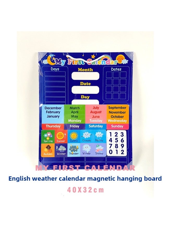 All-England Children's Toys Baby Cognitive Four Seasons Weather Time Record Form Whiteboard Stickers Wall Stickers Hanging Board-Color:Weather Board English Version (blue) - Image 5