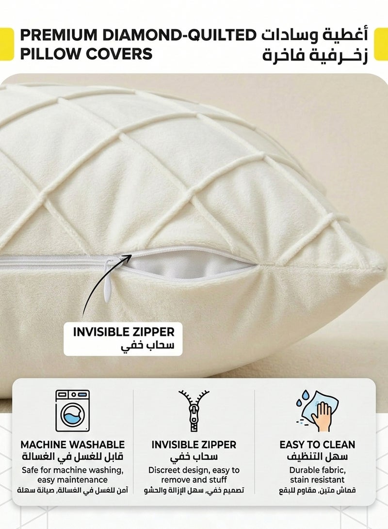 ياخوفريا مجموعة غطاء وسادة مخمل أبيض كريمي (بيج) 2 قطعة، بتصميم تطريز ماسي ثلاثي الأبعاد، فاخر وناعم للديكور المنزلي، مخصص للصالة والمجلس والسرير، بسحاب خفي، يُغسل بالغسالة (45x45 سم) - Image 5