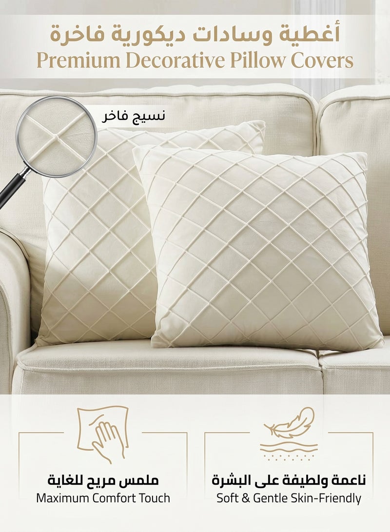 ياخوفريا مجموعة غطاء وسادة مخمل أبيض كريمي (بيج) 2 قطعة، بتصميم تطريز ماسي ثلاثي الأبعاد، فاخر وناعم للديكور المنزلي، مخصص للصالة والمجلس والسرير، بسحاب خفي، يُغسل بالغسالة (45x45 سم) - Image 3