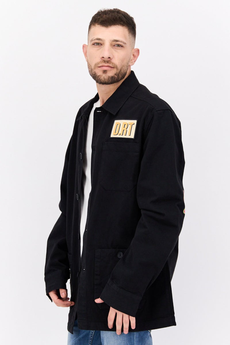 D RT Men Embroidered Logo jacket Shirt, Black - Image 2