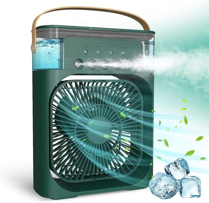 ALASAMCO Portable Humidifier Fan AIr Conditioner Household Small Air Cooler Hydrocooling Portable Air Adjustment 3 Speed Fan,USB Electric Fan LED Night Light. (Green) - Image 1