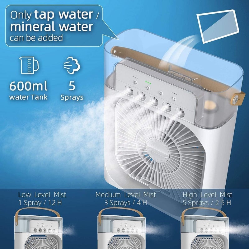 ALASAMCO Portable Humidifier Fan AIr Conditioner Household Small Air Cooler Hydrocooling Portable Air Adjustment 3 Speed Fan,USB Electric Fan LED Night Light. (Green) - Image 4