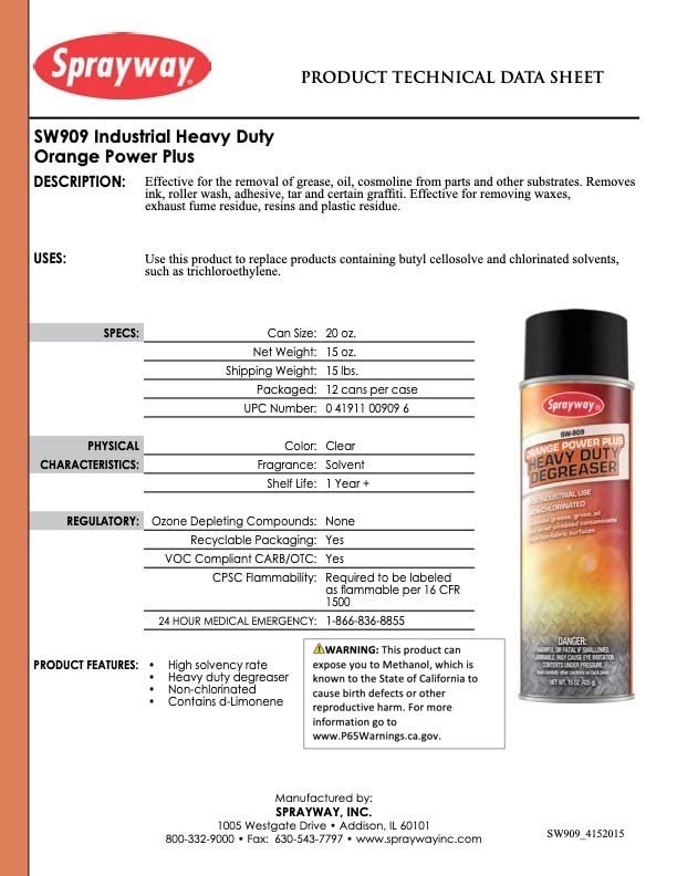 Sprayway سبراي واي SW909 مزيل الشحوم الصناعي الثقيل برتقالي باور بلس، 15 أونصة؛ 1 قطعة - Image 5