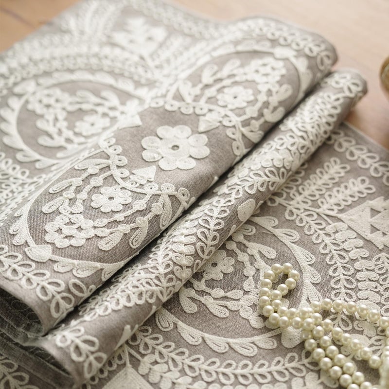 Artbloss Embroidered Table Runner Boho Farmhouse Dresser Scarf Macrame Rustic Lace Doily with Tassel for Kitchen Indoor Outdoor Fireplace (Gray, 14 x 56 Inches) - Image 5
