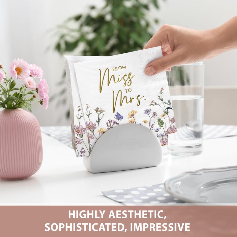Audree 50 Pack Gold Foil Floral Miss to Mrs Napkins 3-Ply (5x5") - Wildflower Bridal Shower Decorations - Paper Napkins for Wedding, Engagement, and Bridal Shower Party - Image 5