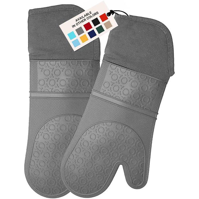 HOMWE Extra Long Professional Silicone Oven Mitt, Oven Mitts with Quilted Liner, Heat Resistant Pot Holders, Flexible Oven Gloves, Gray, 1 Pair, 14.7 Inch - Image 1