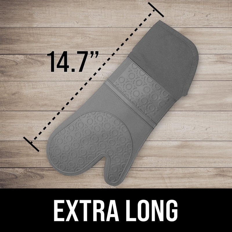 HOMWE Extra Long Professional Silicone Oven Mitt, Oven Mitts with Quilted Liner, Heat Resistant Pot Holders, Flexible Oven Gloves, Gray, 1 Pair, 14.7 Inch - Image 2