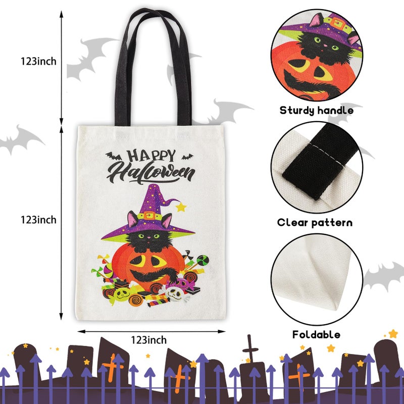 ATFUNSHOP Halloween Tote Bag 15.7'' Trick or Treat Bag Halloween Canvas Bags Reusable Large Halloween Grocery Bag for Kids Cat - Image 3