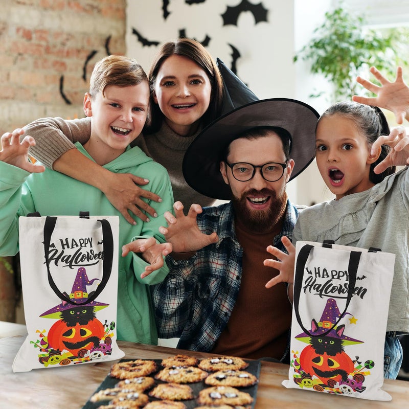 ATFUNSHOP Halloween Tote Bag 15.7'' Trick or Treat Bag Halloween Canvas Bags Reusable Large Halloween Grocery Bag for Kids Cat - Image 5