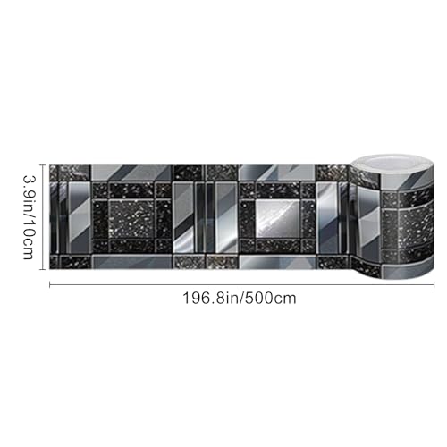 IVN Wallpaper Border Peel and Stick Wall Black and Silver Mosaic Decorative Wall Trim Self Adhesive Border for Walls Mirror Frame Accent Strip for Bedroom Kitchen LivingRoom 4x196 Inch - Image 3