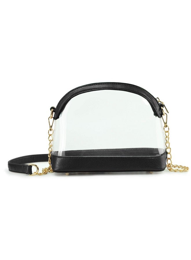 Hoxis Clear Cross Body Bag With Vegan Leather Trim Stadium Approved Women Shoulder Handbag (Black) - Image 1