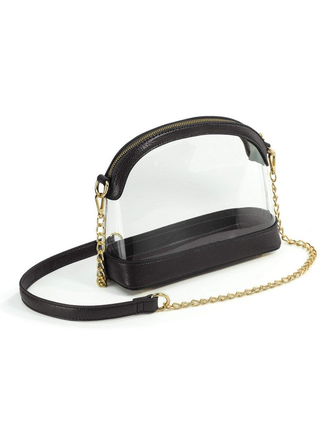 Hoxis Clear Cross Body Bag With Vegan Leather Trim Stadium Approved Women Shoulder Handbag (Black) - Image 2