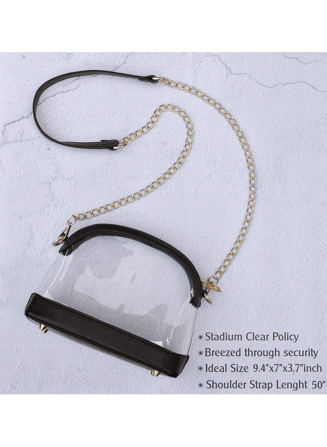 Hoxis Clear Cross Body Bag With Vegan Leather Trim Stadium Approved Women Shoulder Handbag (Black) - Image 3