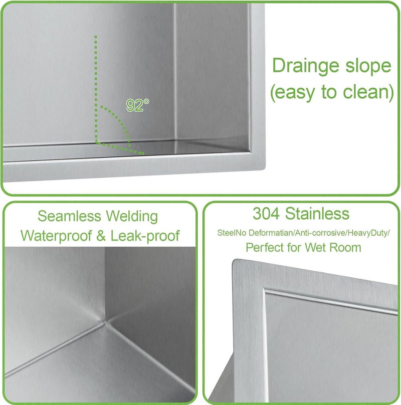 LBTBDBN 14x20 Inch Brushed Nickel Shower Niche, No Tile Needed Stainless Steel Recessed Bathroom Wall Niche with Double Shelves for Shower Storage - Image 5