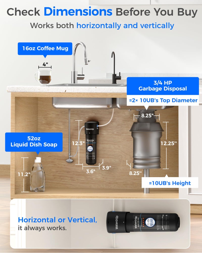 Waterdrop 10UB-B Under Sink Water Filter, Reduces PFAS, PFOA/PFOS, Lead, Chlorine, Bad Taste, NSF/ANSI 42 Certified, 11K Gallons, Easy Installation, Black Faucet - Image 5