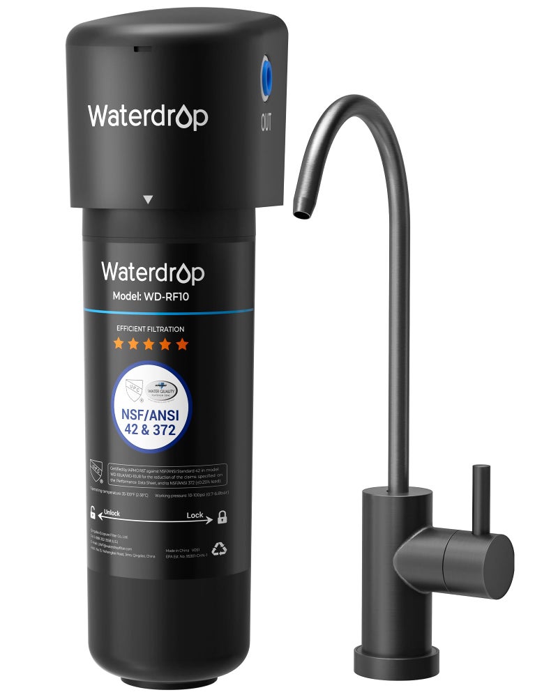 Waterdrop 10UB-B Under Sink Water Filter, Reduces PFAS, PFOA/PFOS, Lead, Chlorine, Bad Taste, NSF/ANSI 42 Certified, 11K Gallons, Easy Installation, Black Faucet - Image 1