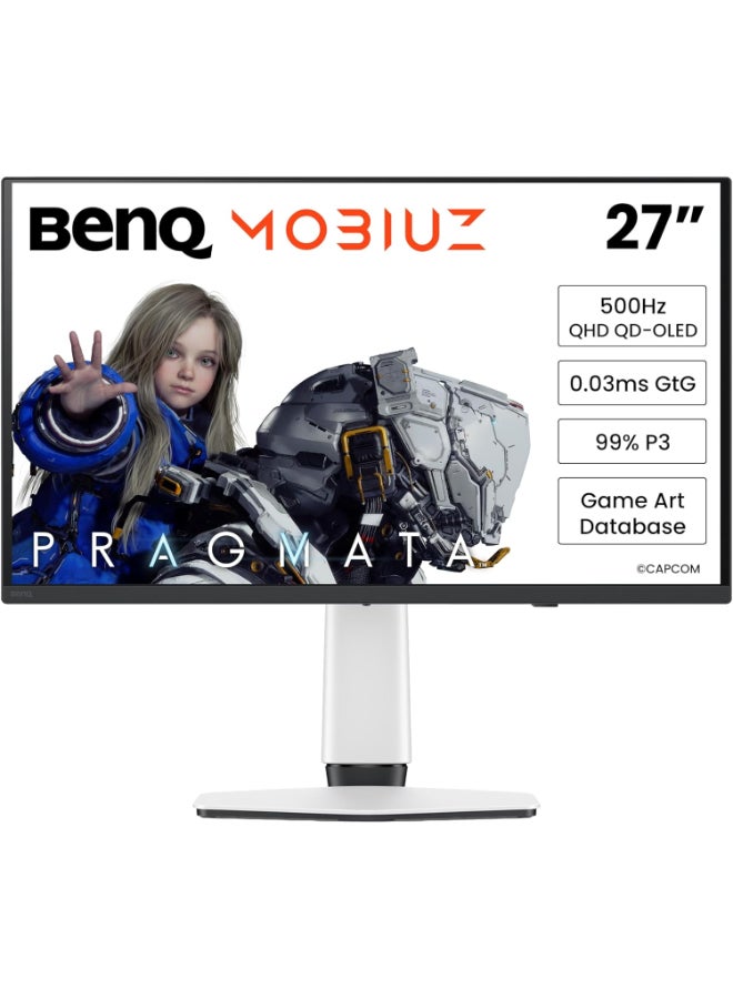 BenQ MOBIUZ EX271QZ 27” Gaming Monitor, 3rd Gen QD-OLED, 500Hz, 0.03ms, HDMI2.1, USB-C, VESA DisplayHDR True Black 500, MOBIUZ Color Tuning, eARC, 3-Year OLED Warranty White - Image 1