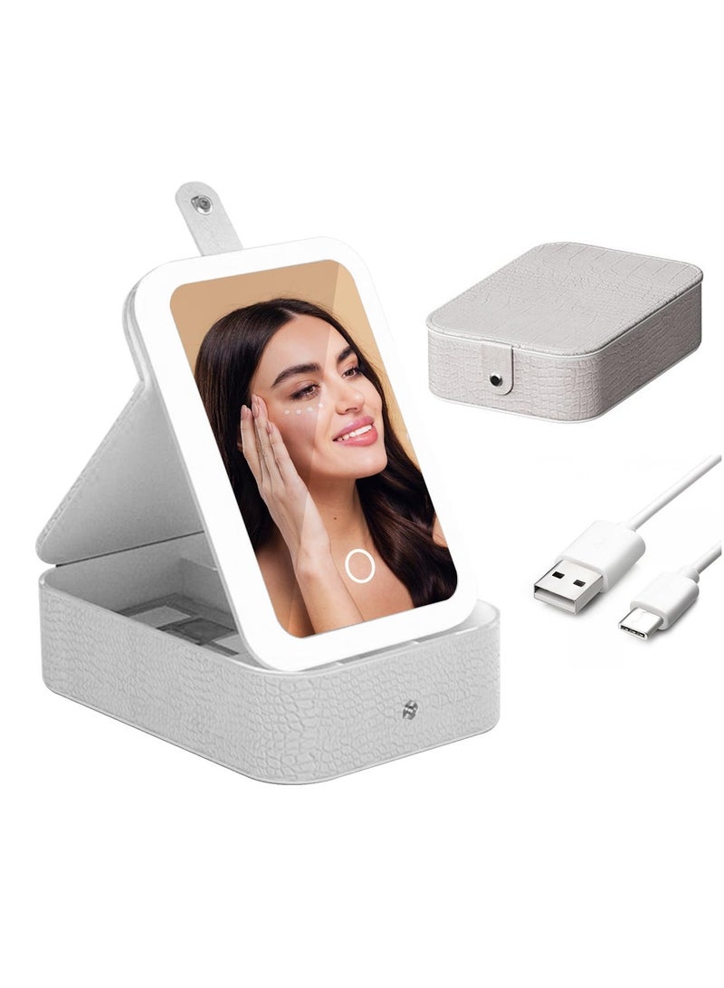 Excefore حقيبة مكياج للسفر مع مرآة LED، حقيبة تخزين قابلة للتعديل بإضاءة LED بثلاثة ألوان لاحتياجات المكياج أثناء التنقل، وردية، صغيرة - Image 1