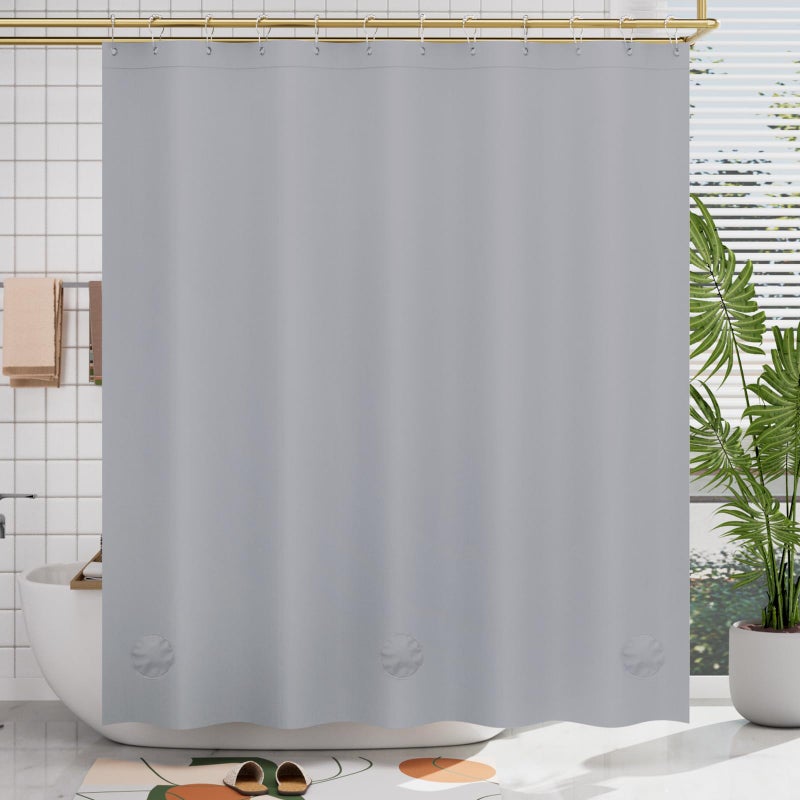 AmazerBath Grey Shower Curtain Plastic, Thick PEVA Shower Curtain Grey, Heavy Duty Shower Curtains for Bathroom, Waterproof Shower Curtain 72x72 with 3 Big Weighted Stones and 12 Rustproof Grommets - Image 1