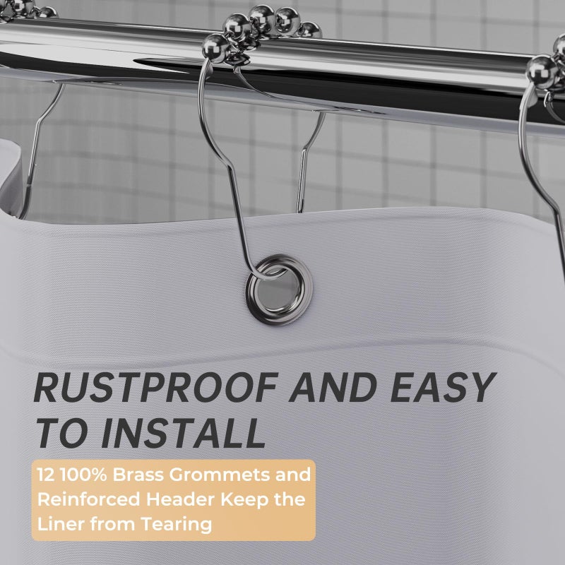 AmazerBath Grey Shower Curtain Plastic, Thick PEVA Shower Curtain Grey, Heavy Duty Shower Curtains for Bathroom, Waterproof Shower Curtain 72x72 with 3 Big Weighted Stones and 12 Rustproof Grommets - Image 5