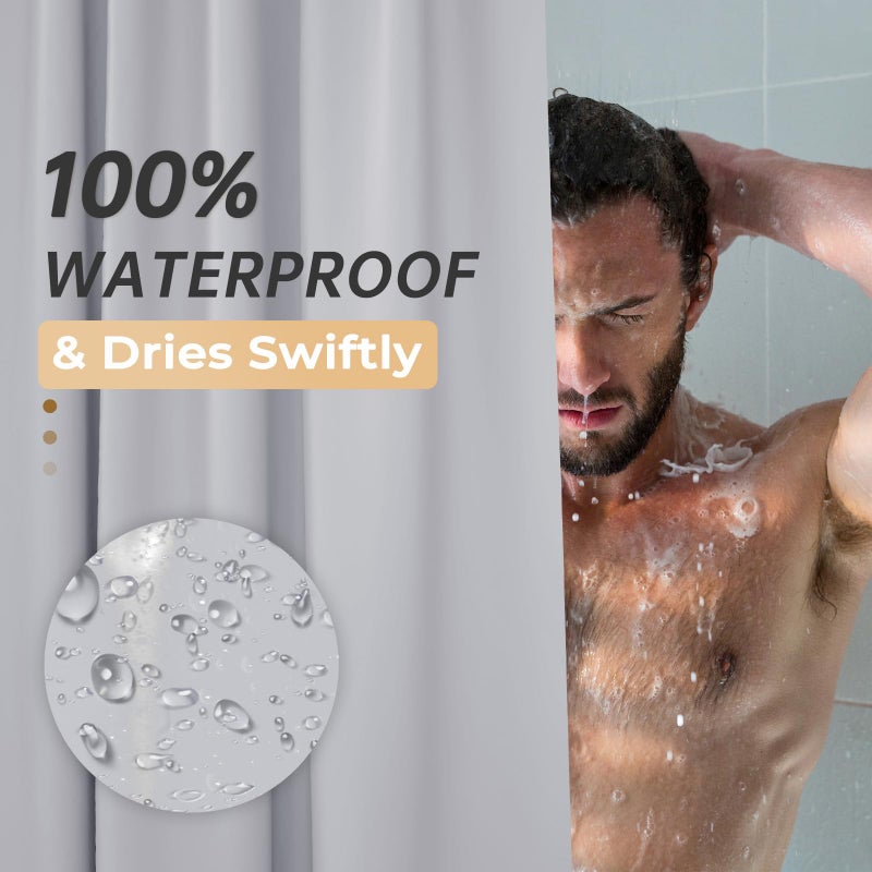 AmazerBath Grey Shower Curtain Plastic, Thick PEVA Shower Curtain Grey, Heavy Duty Shower Curtains for Bathroom, Waterproof Shower Curtain 72x72 with 3 Big Weighted Stones and 12 Rustproof Grommets - Image 4