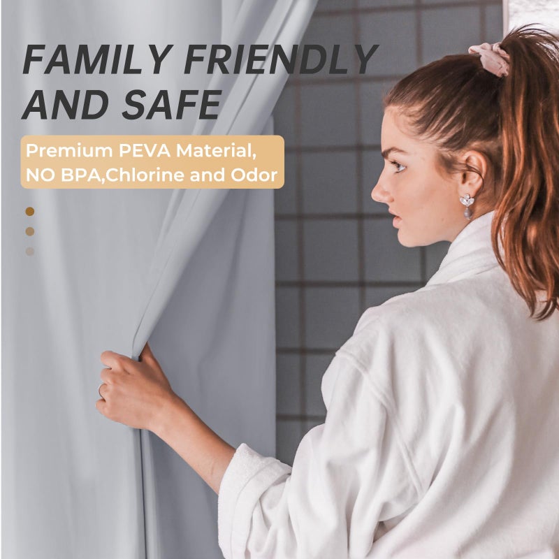 AmazerBath Grey Shower Curtain Plastic, Thick PEVA Shower Curtain Grey, Heavy Duty Shower Curtains for Bathroom, Waterproof Shower Curtain 72x72 with 3 Big Weighted Stones and 12 Rustproof Grommets - Image 3