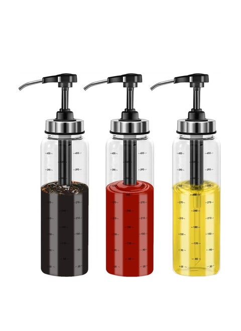 Glass Squeeze Bottles 3 Pack 17 OZ No Drip Condiment Bottle Squeeze for Ketchup Salad Dressing Honey Oil Presser Sticky Sauce Squeeze Bottle for Kitchen and BBQ