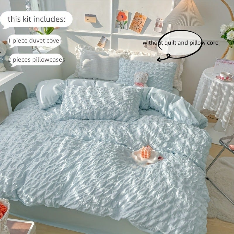 Bubble Plaid Bedding Set 3pcs Fresh Quilt Cover and Pillowcase - Image 4