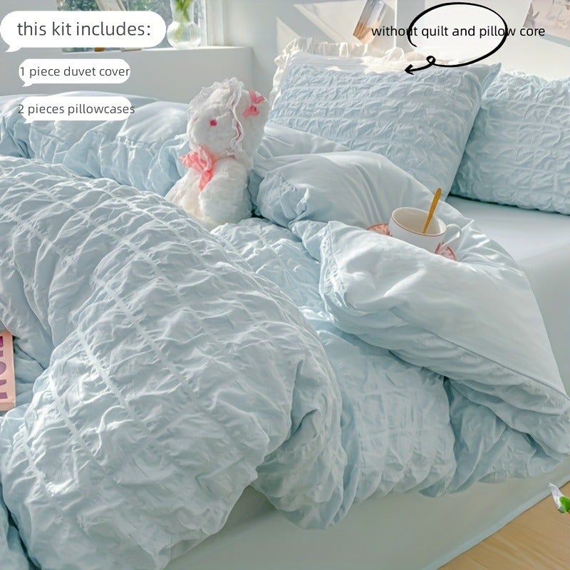 Bubble Plaid Bedding Set 3pcs Fresh Quilt Cover and Pillowcase - Image 2