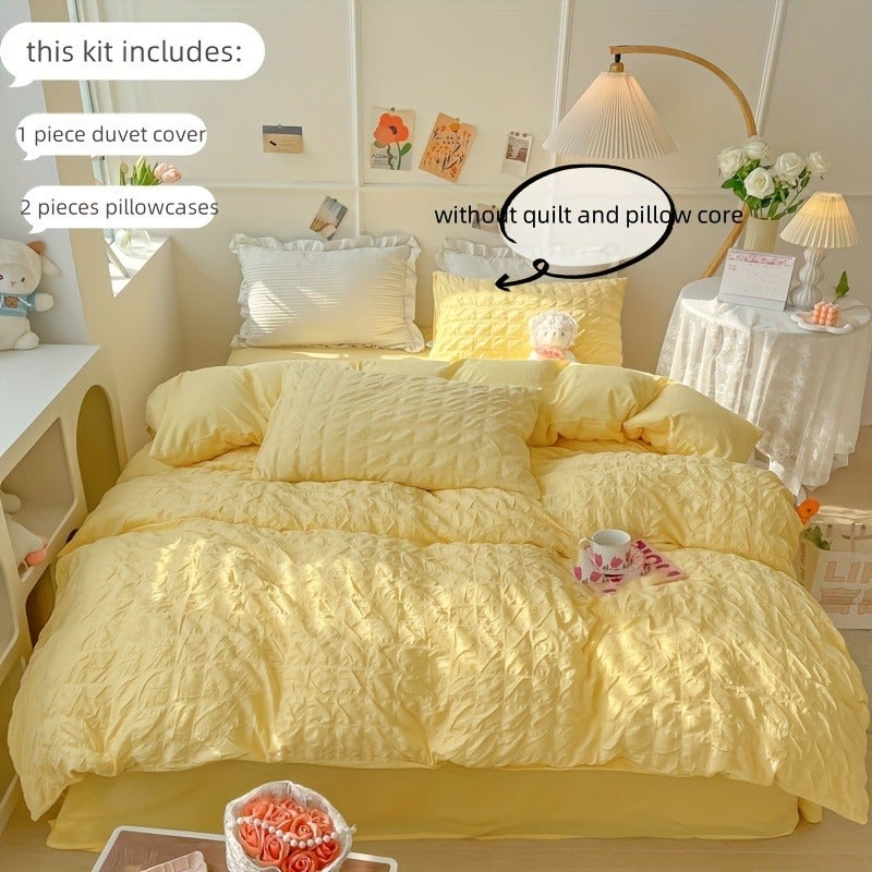 Bubble Plaid Bedding Set 3pcs Fresh Quilt Cover and Pillowcase - Image 5