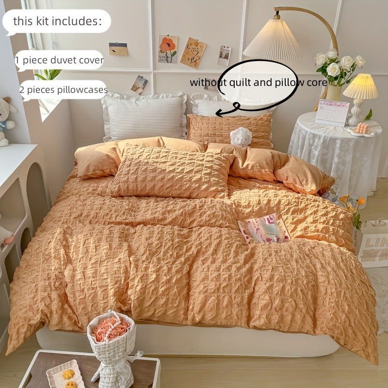 Bubble Plaid Bedding Set 3pcs Fresh Quilt Cover and Pillowcase - Image 1