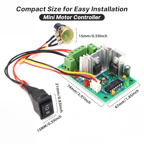 RioRand PWM DC Motor Speed Controller 10V-30V 3A 120W, Reversible Forward Reverse Stop Switch, Brushed DC Motor Regulator for DIY RV Boat Fan Pump Automation - Image 2