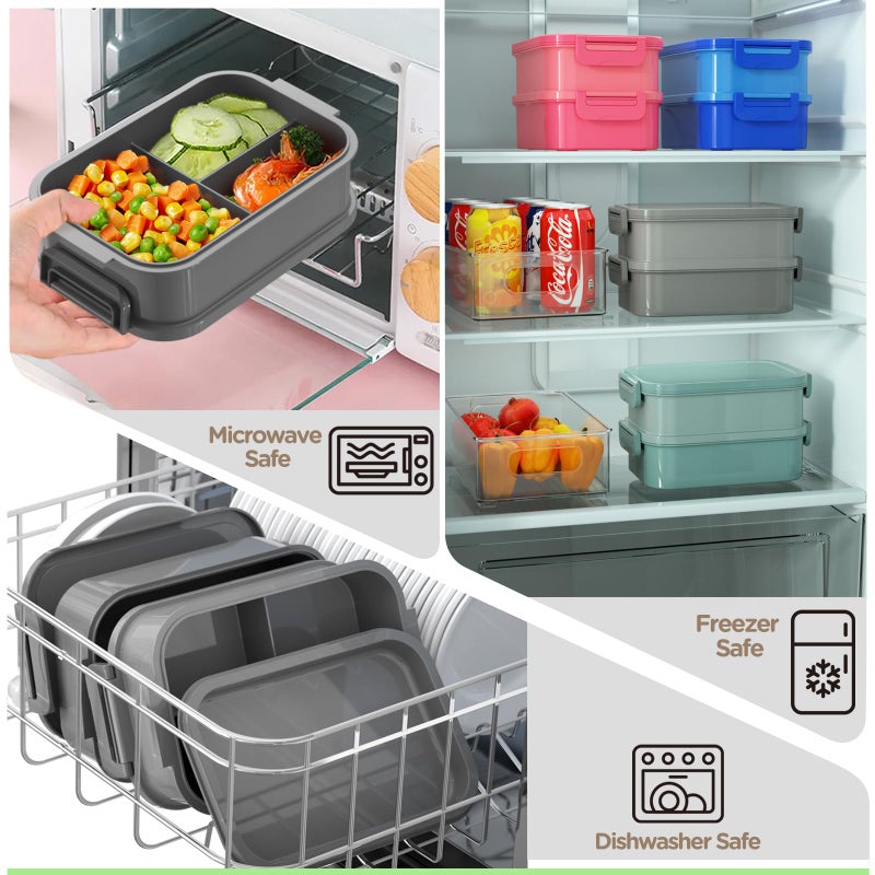 DaCool Adults Lunchbox Bento Box - 74 OZ All-in-One Stackable Lunch Box for Adults Men Women Teens Leakproof Bento Large Lunch Box Containers with Fork Spoon Sauce Box for Dining Out Work School,Grey - Image 5