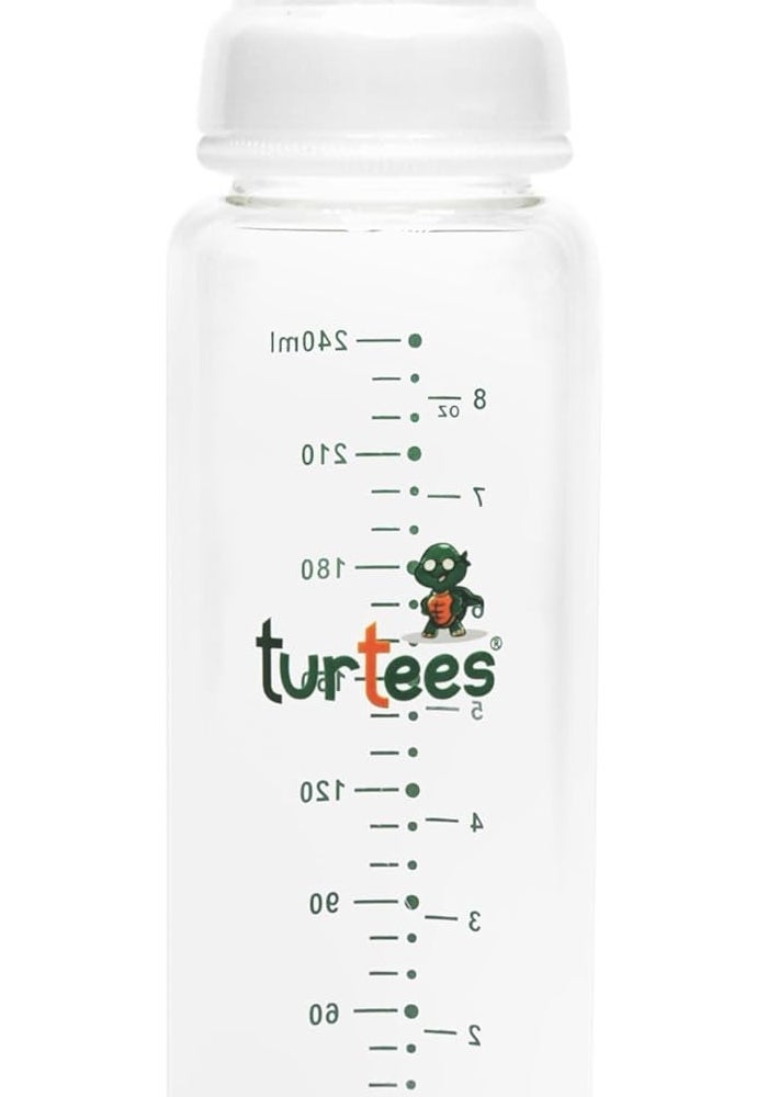 Turtees Borosilicate Glass Baby Bottle, 240ml/120ml, BPA-Free, No-Drip Design for 6+ Months - Image 1