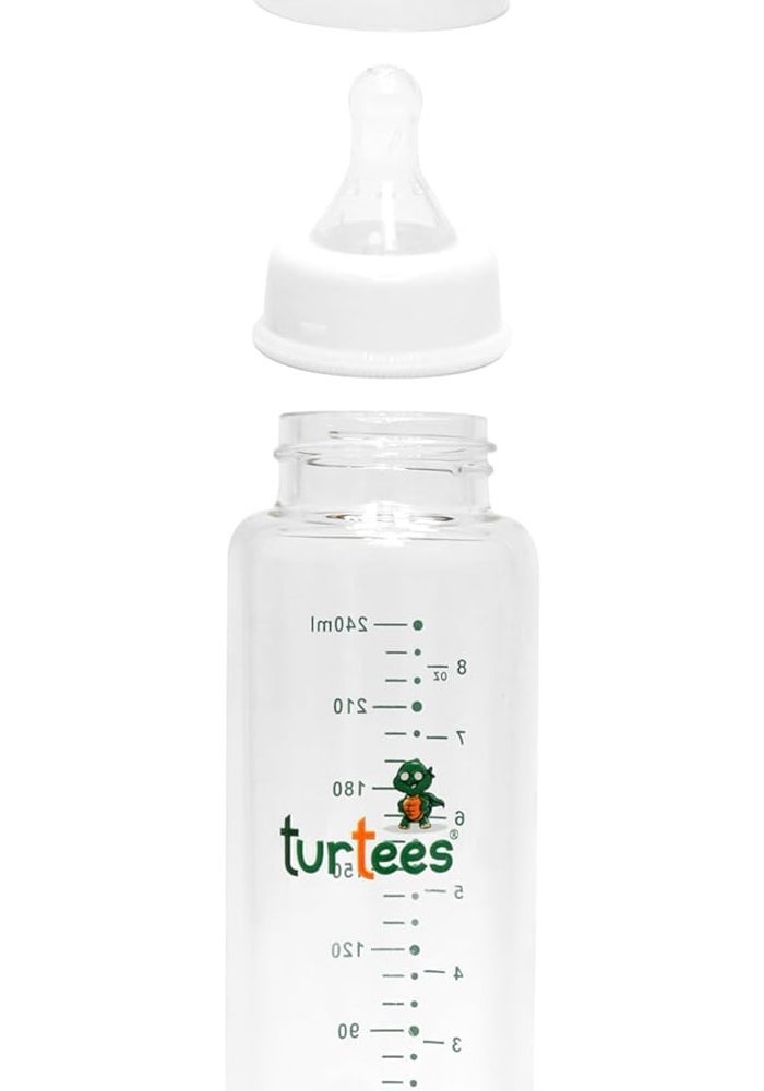 Turtees Borosilicate Glass Baby Bottle, 240ml/120ml, BPA-Free, No-Drip Design for 6+ Months - Image 2