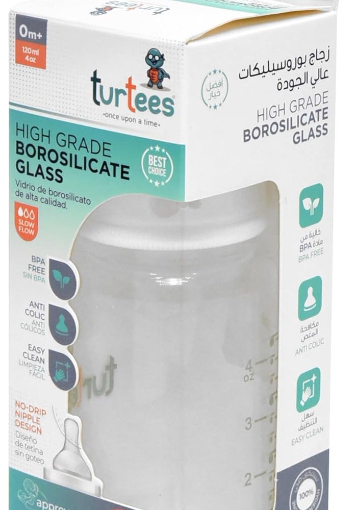 Turtees Borosilicate Glass Baby Bottle, 240ml/120ml, BPA-Free, No-Drip Design for 6+ Months - Image 4