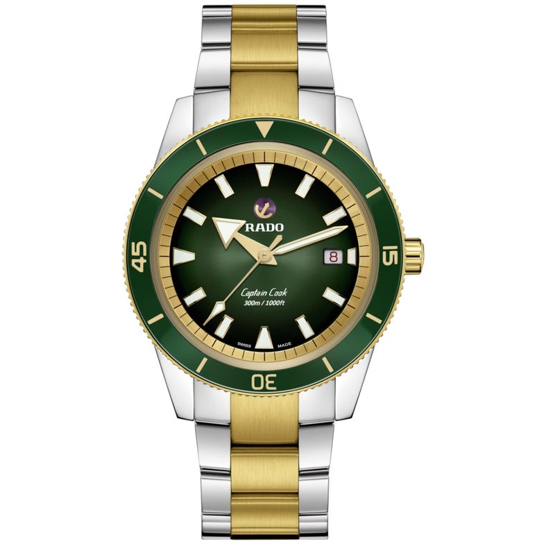 Rado Captain Cook Automatic Green Dial, Date Display, Super Luminova Indexes and Yellow Gold and Silver Bracelet - Image 5