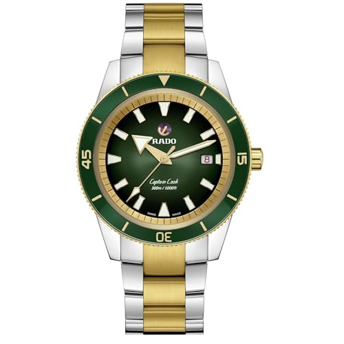Rado Captain Cook Automatic Green Dial, Date Display, Super Luminova Indexes and Yellow Gold and Silver Bracelet - Image 1