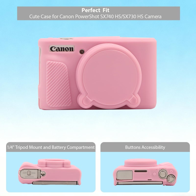 Frevyve Case for Canon PowerShot SX740 HS, SX730 HS Camera, Soft Silicone Protective Case, Slim Fit Sleeve with Removable Lens Cover and Screen Protector Accessories, Anti-Scratch (Pink) - Image 5