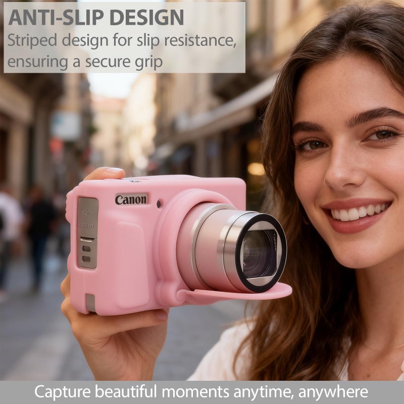 Frevyve Case for Canon PowerShot SX740 HS, SX730 HS Camera, Soft Silicone Protective Case, Slim Fit Sleeve with Removable Lens Cover and Screen Protector Accessories, Anti-Scratch (Pink) - Image 2