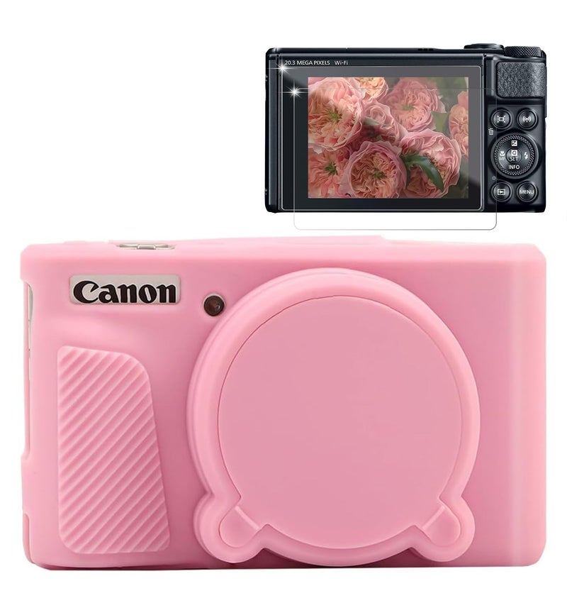 Frevyve Case for Canon PowerShot SX740 HS, SX730 HS Camera, Soft Silicone Protective Case, Slim Fit Sleeve with Removable Lens Cover and Screen Protector Accessories, Anti-Scratch (Pink) - Image 1