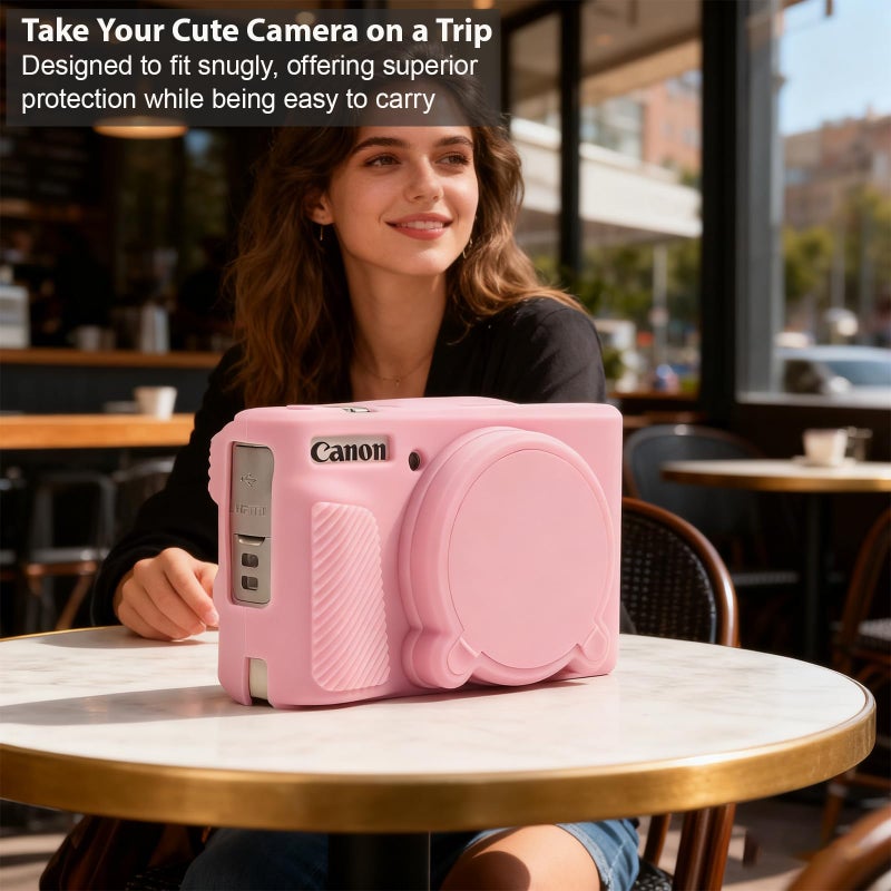 Frevyve Case for Canon PowerShot SX740 HS, SX730 HS Camera, Soft Silicone Protective Case, Slim Fit Sleeve with Removable Lens Cover and Screen Protector Accessories, Anti-Scratch (Pink) - Image 3