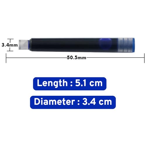 Cai Lun Blue Fountain Pen Ink Cartridges, 50 Pack, 3.4mm Bore, Quick-Drying, 51mm Length (50) - Image 2