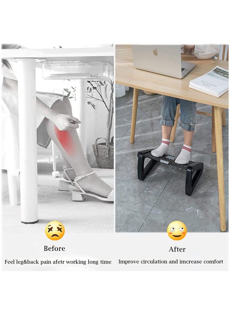 Loquat Under Desk Footrest, Adjustable Foot Rest with Massage Texture and Roller, Ergonomic Step Stool with 6 Height Position for Home, Office, School Black - Image 3