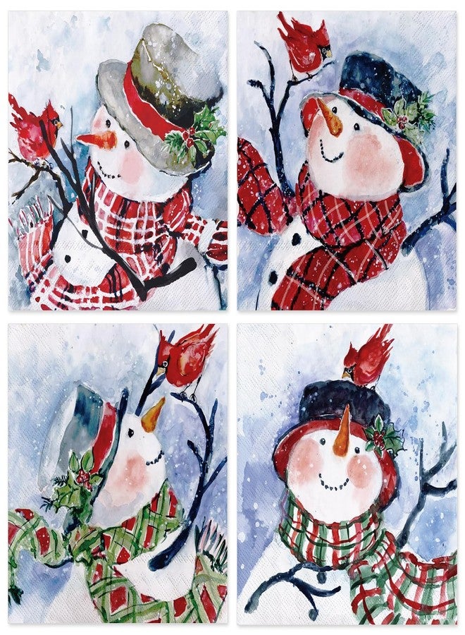 JarThenaAMCS 80Pcs Winter Paper Napkins Snowman Dispasable Napkin Papers Watercolor Snowman Red Cardinals Decorative Napkins Christmas Party Luncheon Napkins for Christmas Dinner Party Supplies - Image 1