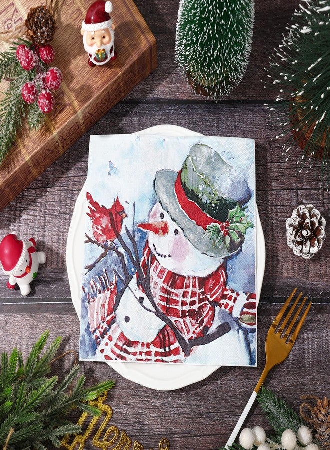 JarThenaAMCS 80Pcs Winter Paper Napkins Snowman Dispasable Napkin Papers Watercolor Snowman Red Cardinals Decorative Napkins Christmas Party Luncheon Napkins for Christmas Dinner Party Supplies - Image 3