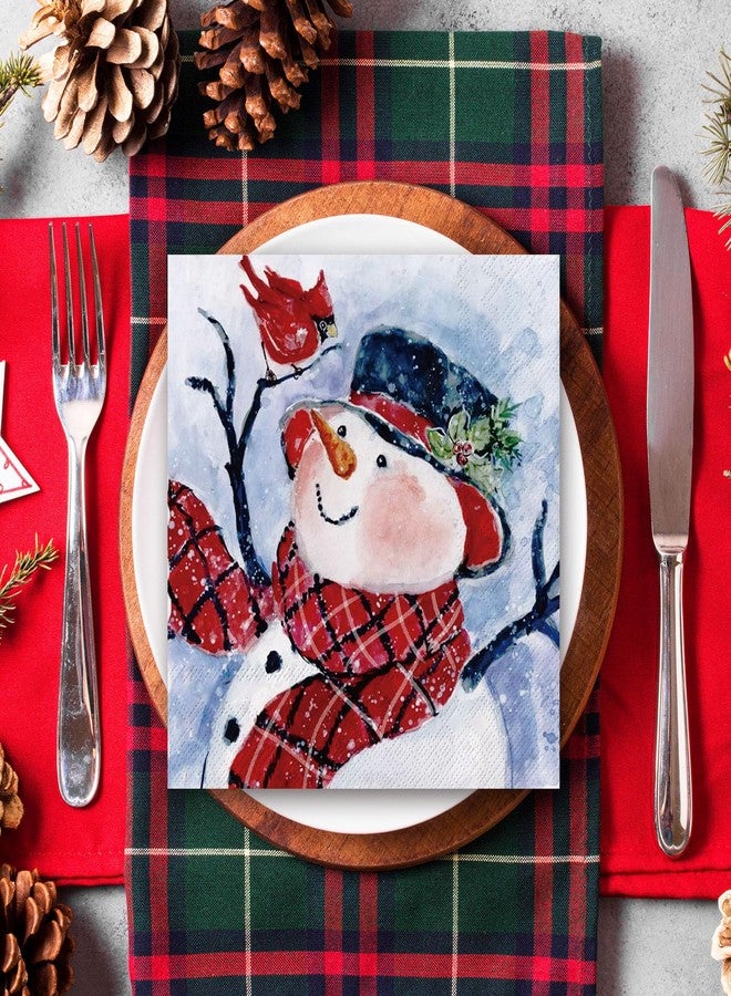 JarThenaAMCS 80Pcs Winter Paper Napkins Snowman Dispasable Napkin Papers Watercolor Snowman Red Cardinals Decorative Napkins Christmas Party Luncheon Napkins for Christmas Dinner Party Supplies - Image 4