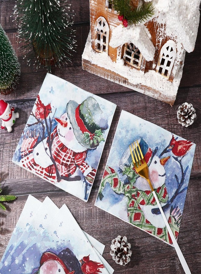 JarThenaAMCS 80Pcs Winter Paper Napkins Snowman Dispasable Napkin Papers Watercolor Snowman Red Cardinals Decorative Napkins Christmas Party Luncheon Napkins for Christmas Dinner Party Supplies - Image 5