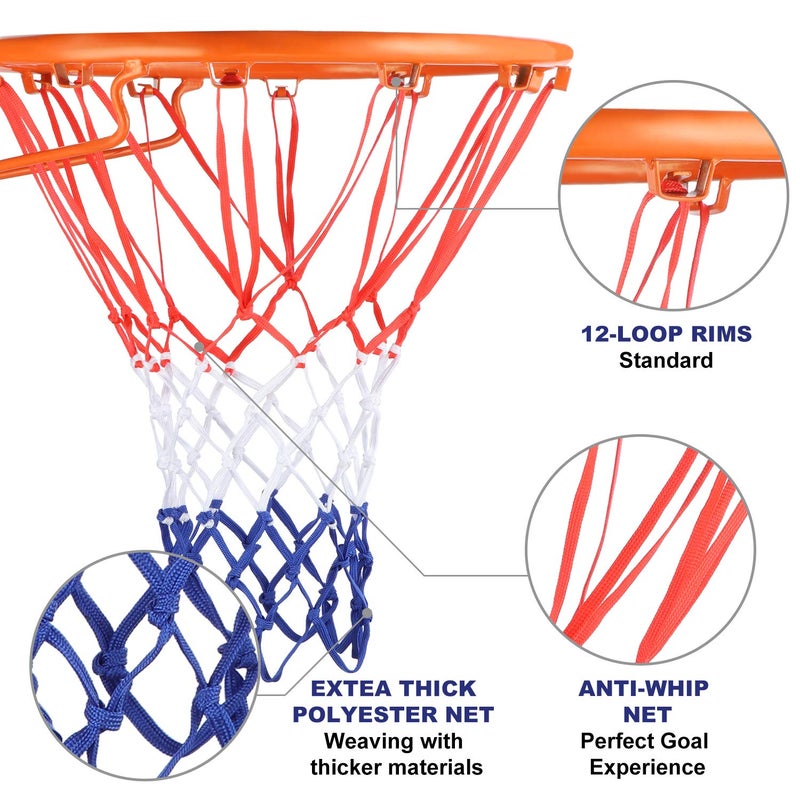 Hsei Heavy Duty Basketball Net All Weather Basketball Net Fits Standard Indoor or Outdoor 12 Loop Red White Blue  - Image 2